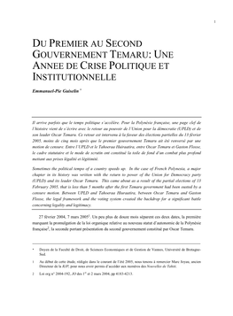 Du Premier Au Second Gouvernement Temaru: Une Annee De Crise Politique Et Institutionnelle