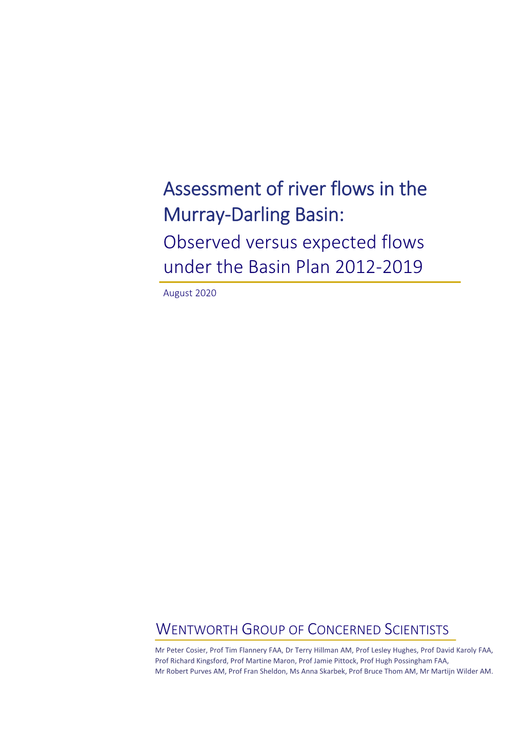 Assessment of River Flows in the Murray-Darling Basin: Observed Versus Expected Flows Under the Basin Plan 2012-2019