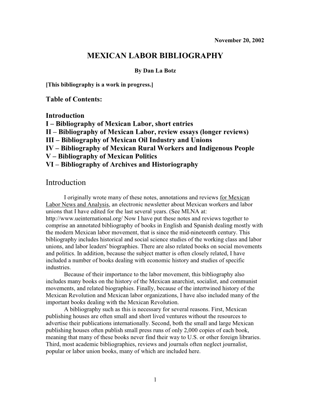 MEXICAN LABOR BIBLIOGRAPHY Introduction