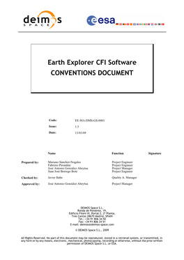 Earth Explorer CFI Software CONVENTIONS DOCUMENT