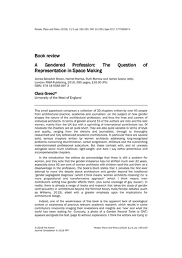 Book Review a Gendered Profession: the Question of Representation in Space Making