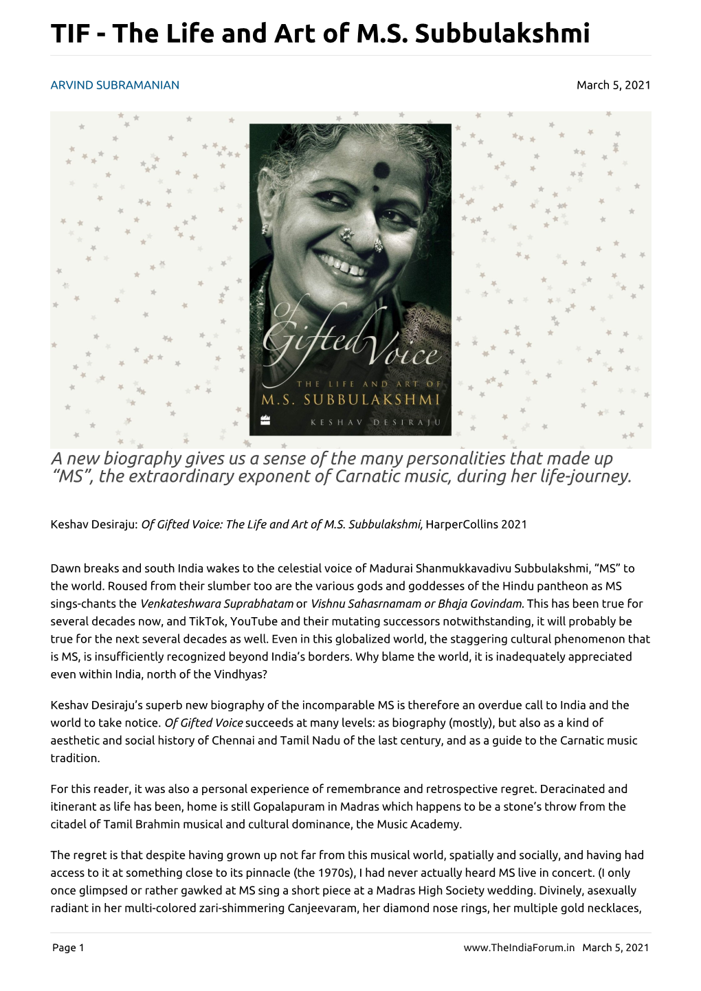 The Life and Art of MS Subbulakshmi