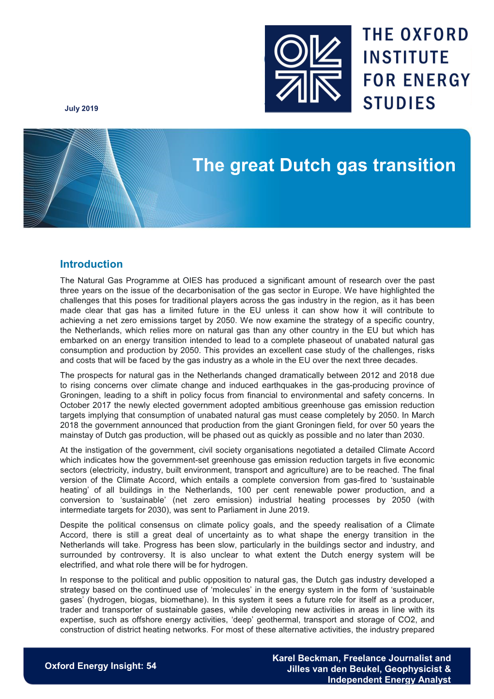 The Great Dutch Gas Transition