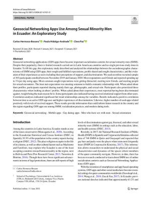 Geosocial Networking Apps Use Among Sexual Minority Men in Ecuador: an Exploratory Study