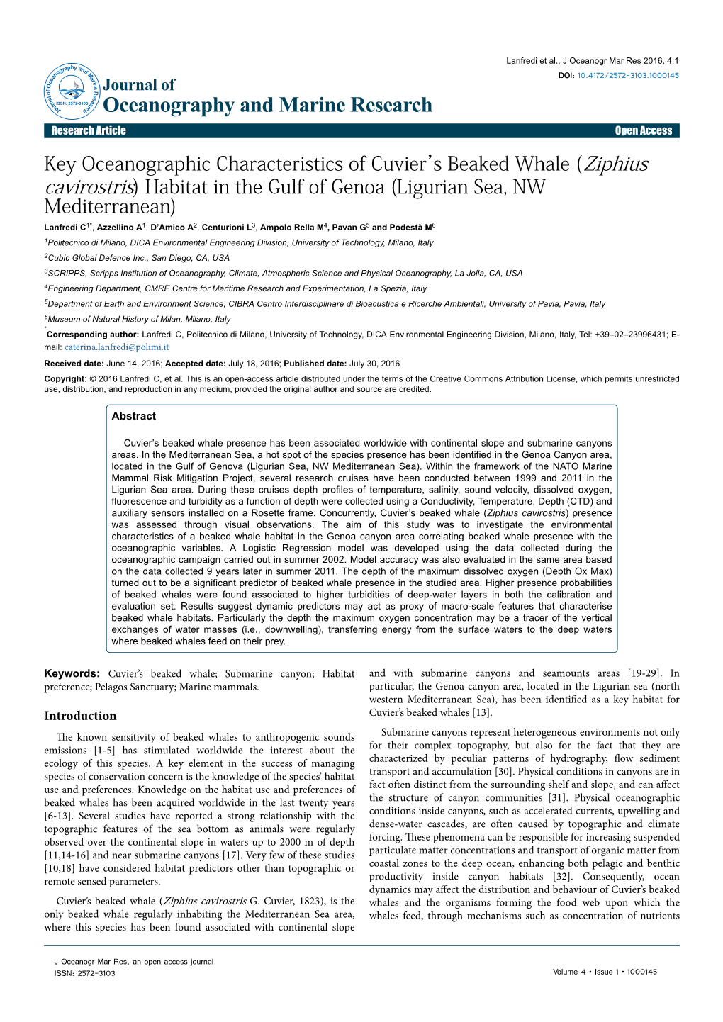 Key Oceanographic Characteristics of Cuvier's Beaked Whale (Ziphius