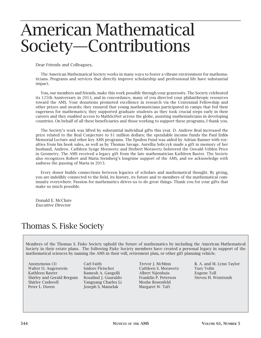 American Mathematical Society—Contributions