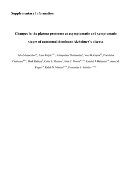 Supplementary Information Changes in the Plasma Proteome At