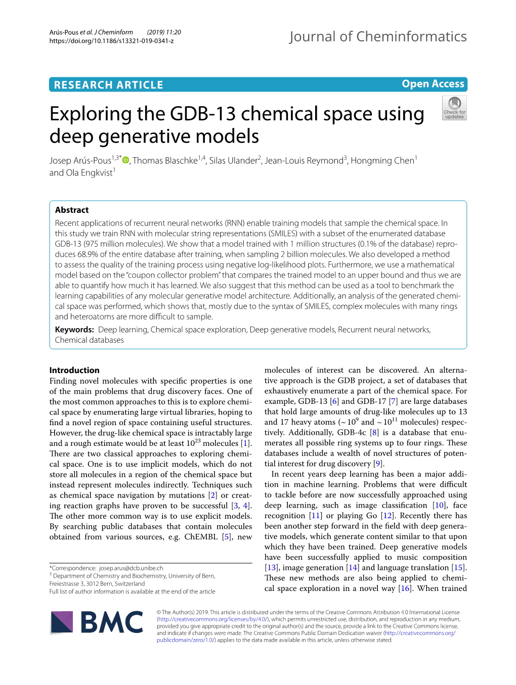 Exploring the GDB-13 Chemical Space Using Deep Generative Models