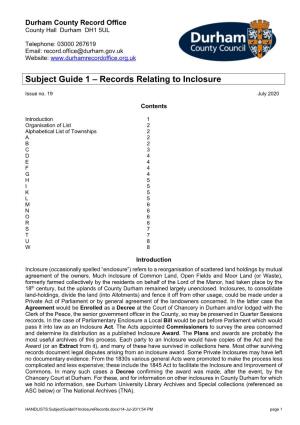 Subject Guide 1 – Records Relating to Inclosure