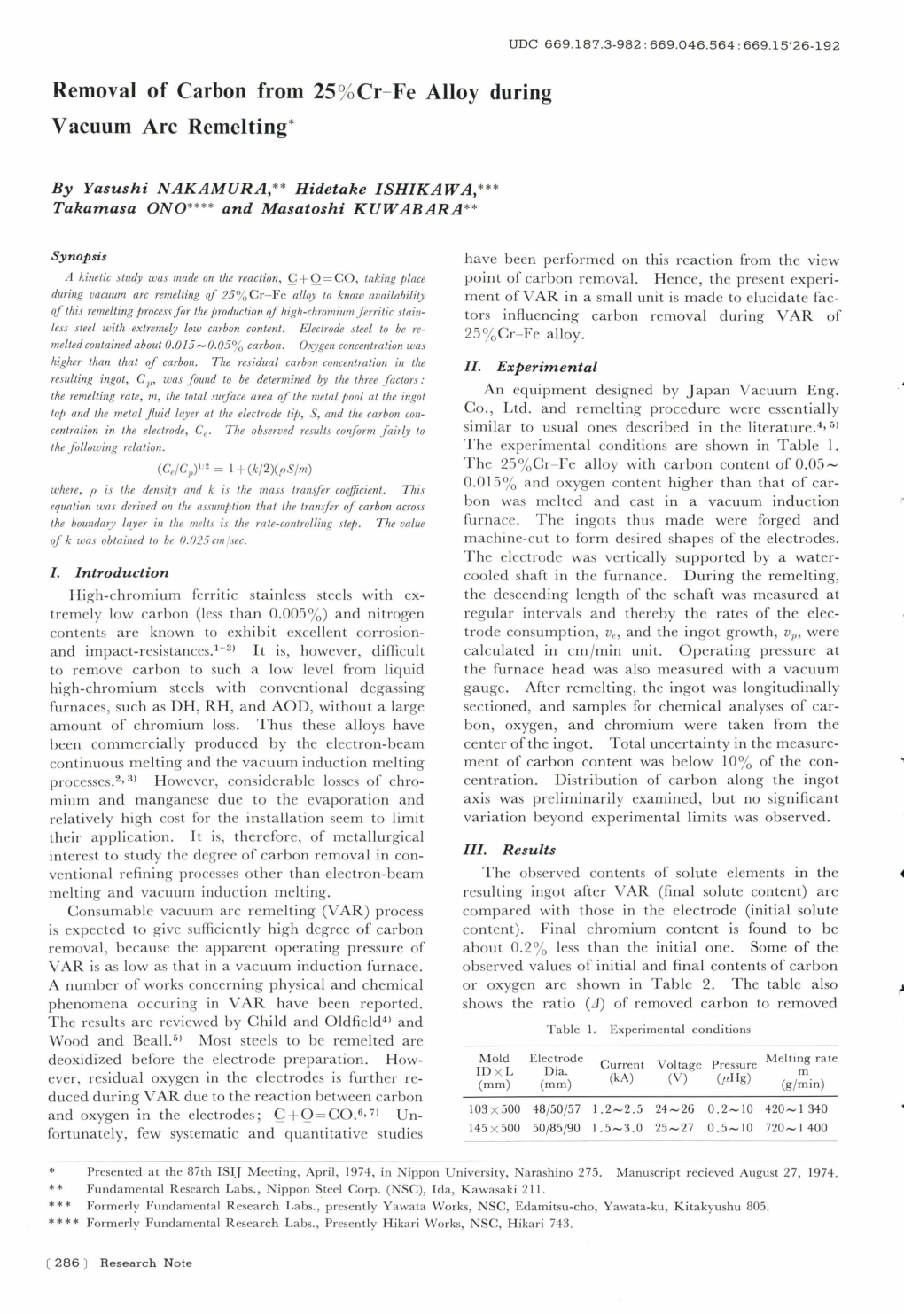 Removal of Carbon from 25%Cr-Fe Alloy During Vacuum Arc Remelting*