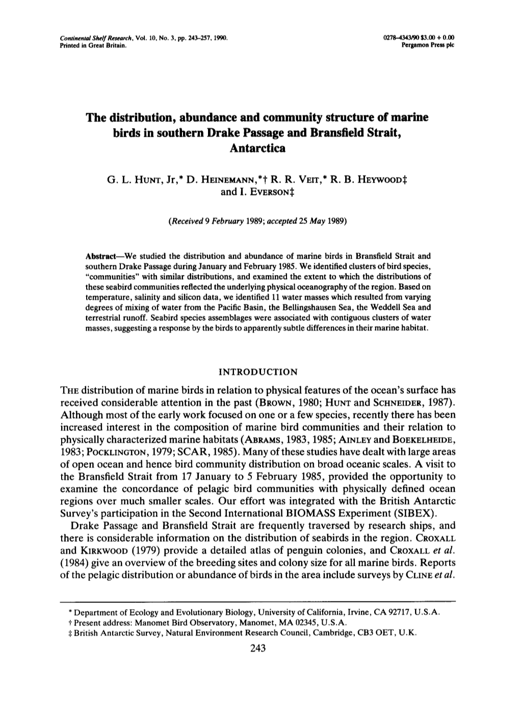 The Distribution, Abundance and Community Structure of Marine Birds in Southern Drake Passage and Bransfield Strait, Antarctica