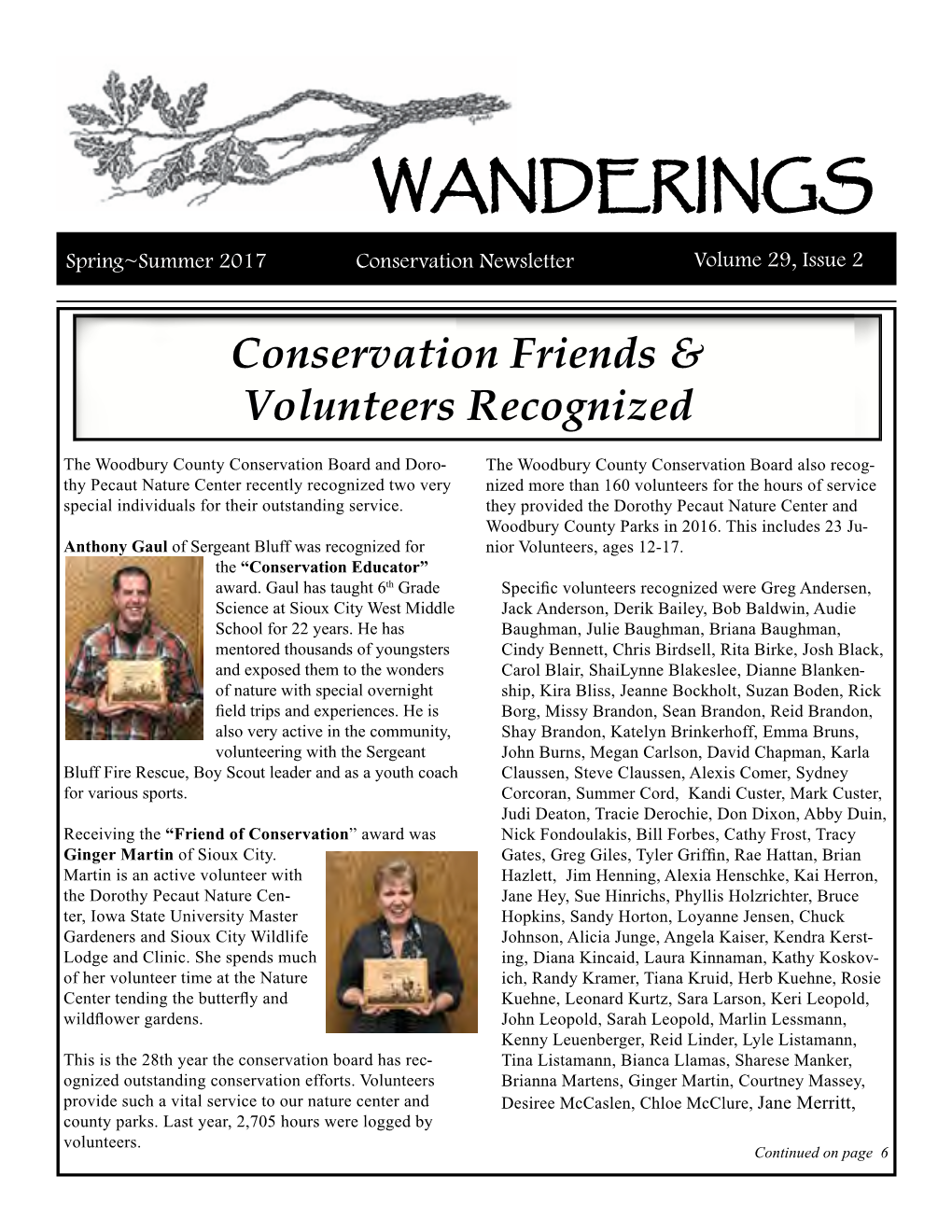 WANDERINGS Spring~Summer 2017 Conservation Newsletter Volume 29, Issue 2