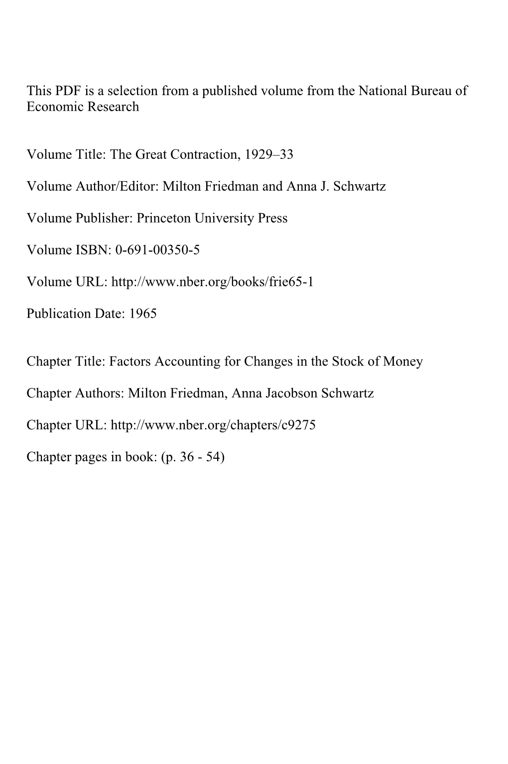 Factors Accounting for Changes in the Stock of Money