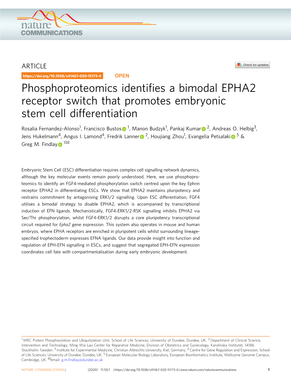 Phosphoproteomics Identifies a Bimodal EPHA2