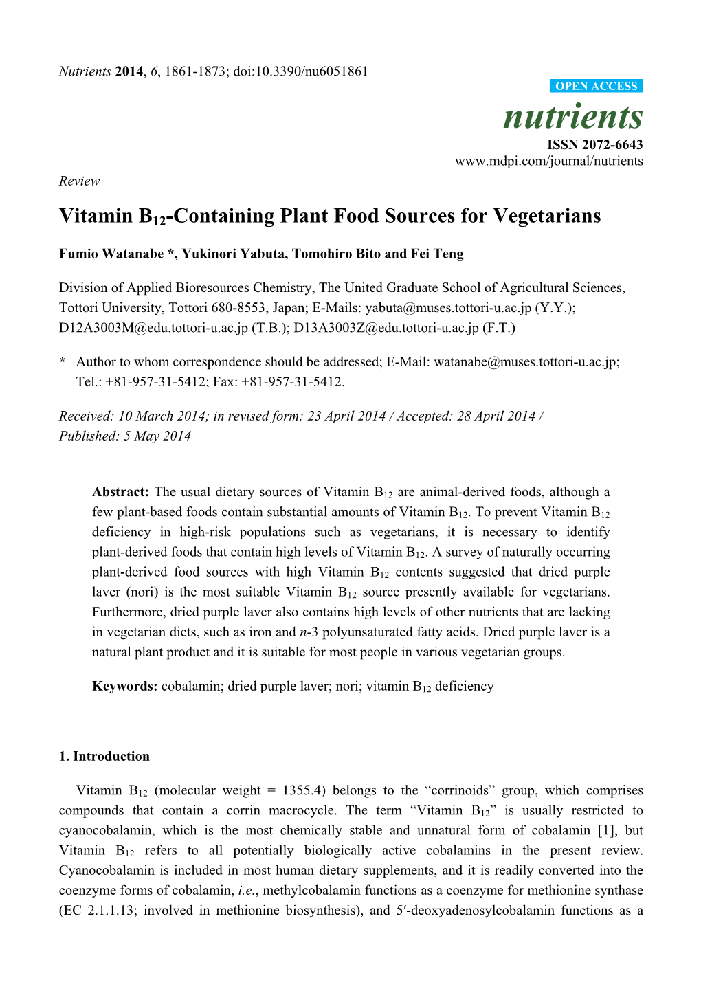 Vitamin B12-Containing Plant Food Sources for Vegetarians