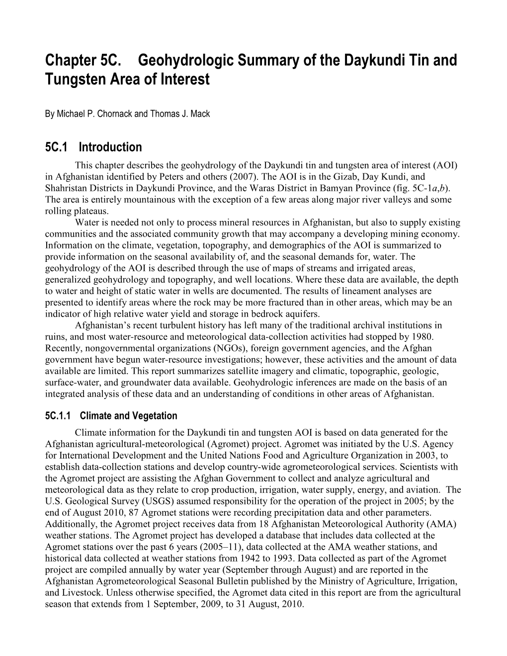 Geohydrologic Summary of the Daykundi Tin and Tungsten Area of Interest