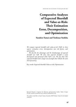 Comparative Analyses of Expected Shortfall and Value-At-Risk: Their Estimation Error, Decomposition, and Optimization