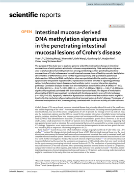 Intestinal Mucosa-Derived DNA Methylation Signatures in The