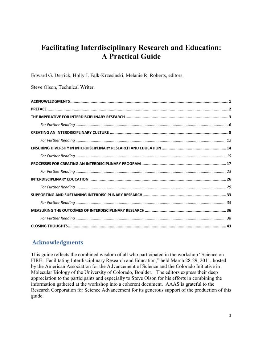 Facilitating Interdisciplinary Research and Education: a Practical Guide