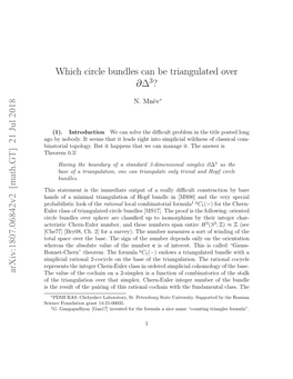 Which Circle Bundles Can Be Triangulated Over ∂∆ ? Arxiv:1807.06842V2 [Math.GT] 21 Jul 2018