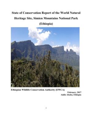 State of Conservation Report of the World Natural Heritage Site, Simien Mountains National Park (Ethiopia)
