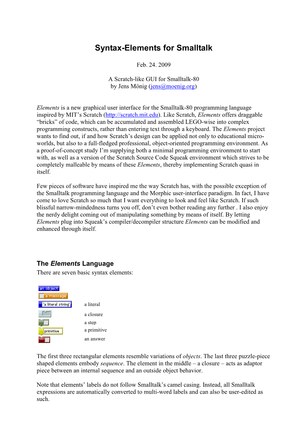 Syntax-Elements for Smalltalk