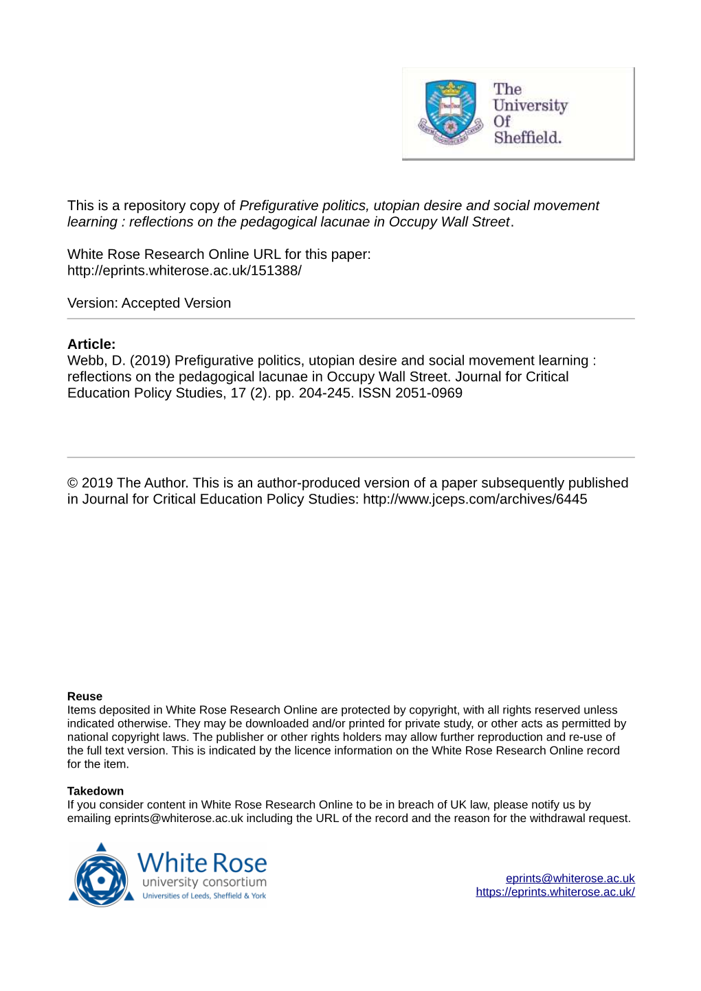 Prefigurative Politics, Utopian Desire and Social Movement Learning : Reflections on the Pedagogical Lacunae in Occupy Wall Street