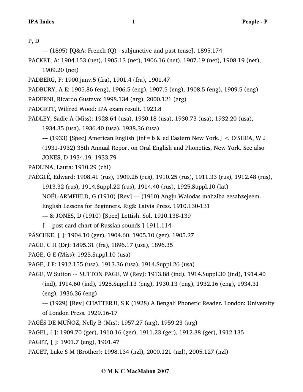 IPA Index 1 People - P