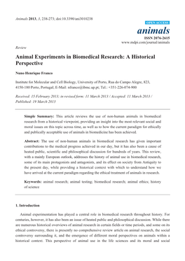 Animal Experiments in Biomedical Research: a Historical Perspective