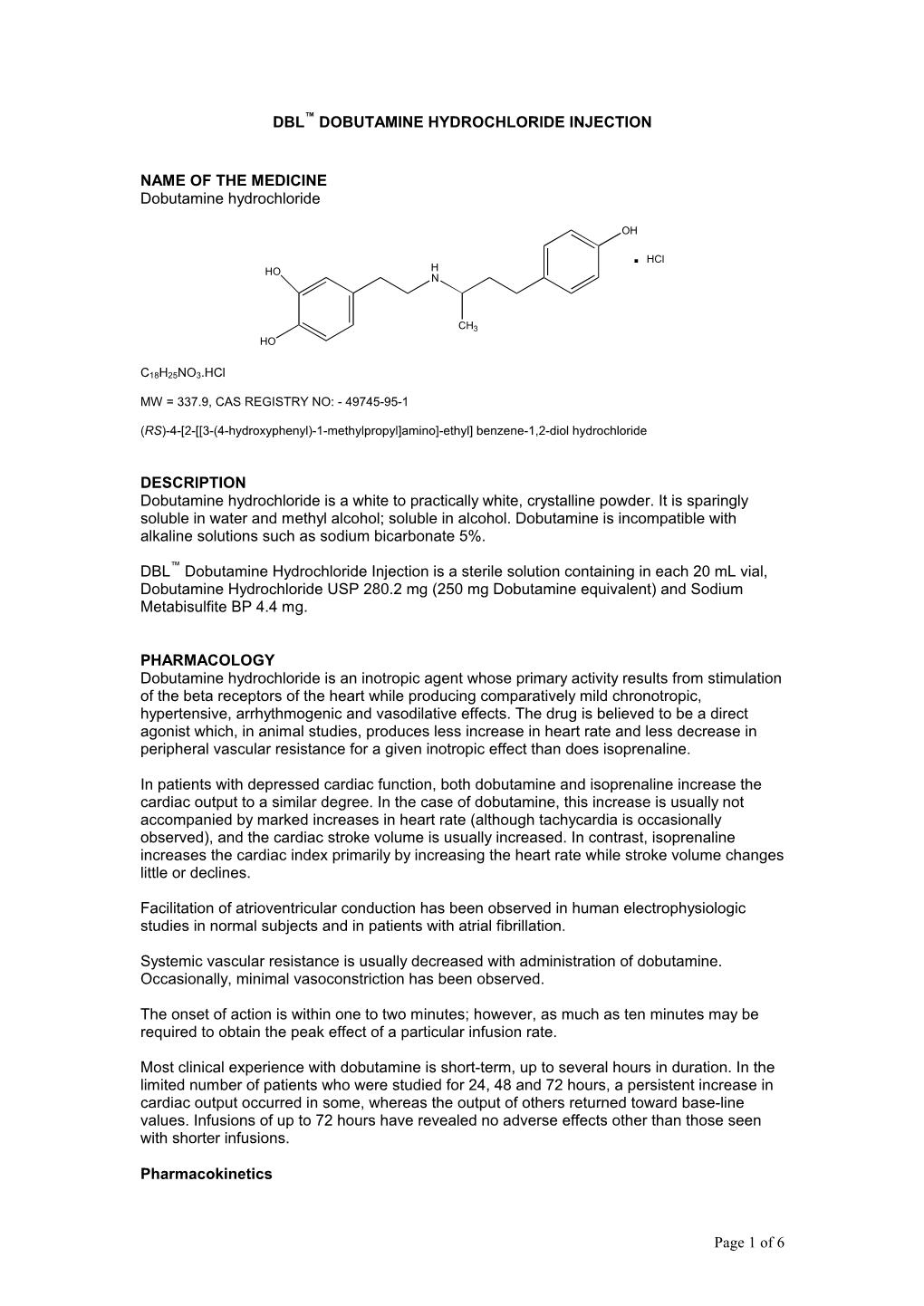 Dobutamine Hydrochloride Injection