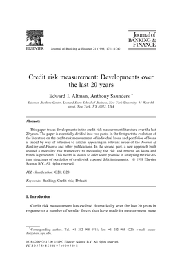 Credit Risk Measurement: Developments Over the Last 20 Years