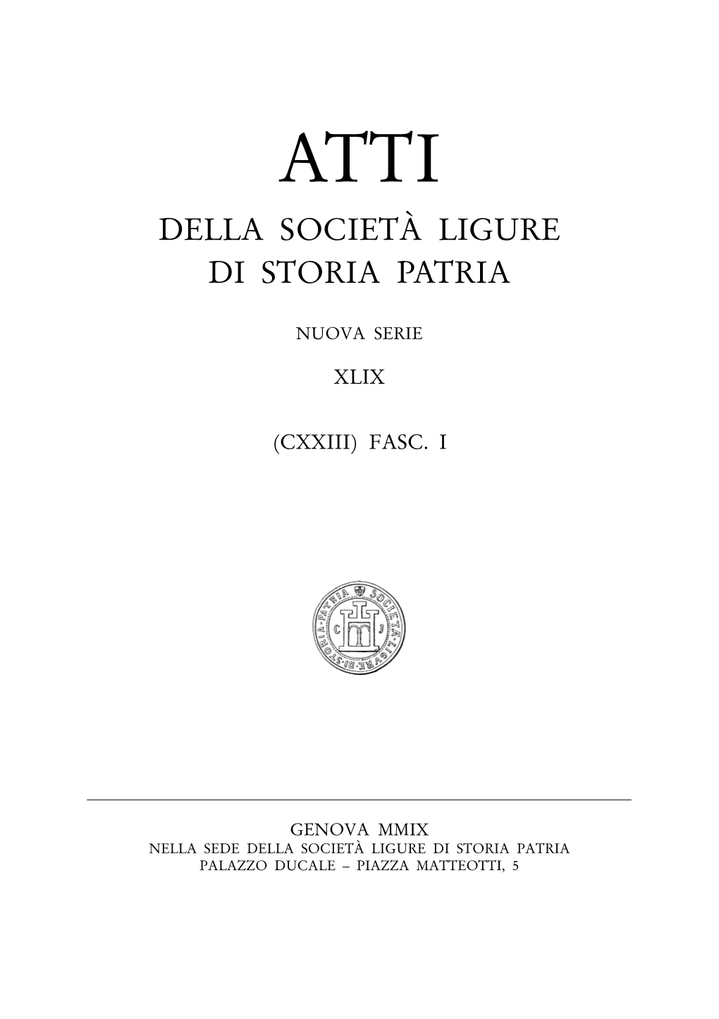 Della Società Ligure Di Storia Patria