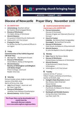 Diocese of Newcastle Prayer Diary November 2018
