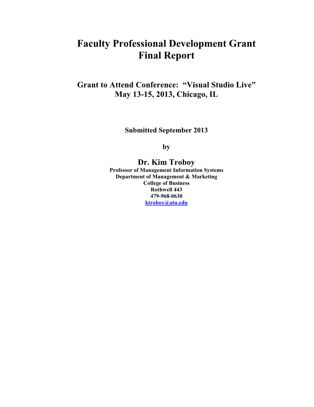 Faculty Professional Development Grant Final Report