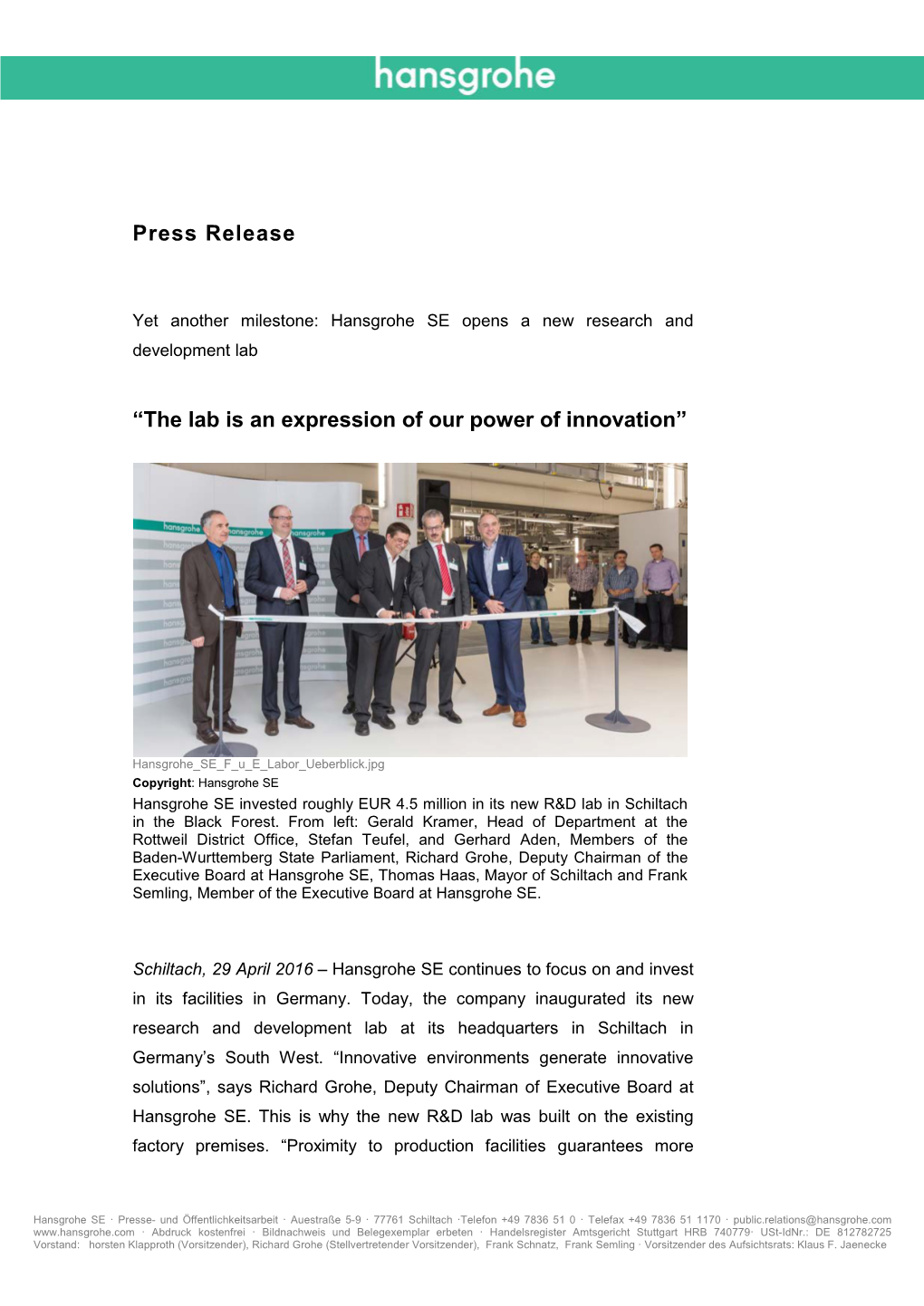 Press Release “The Lab Is an Expression of Our Power Of
