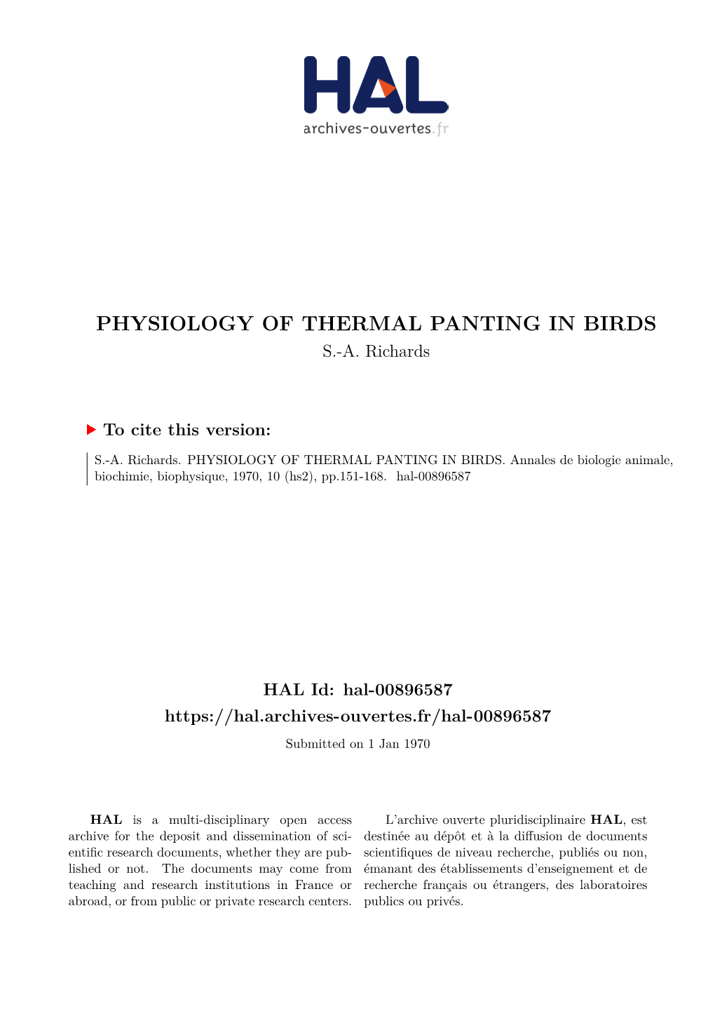 Physiology of Thermal Panting in Birds S.-A