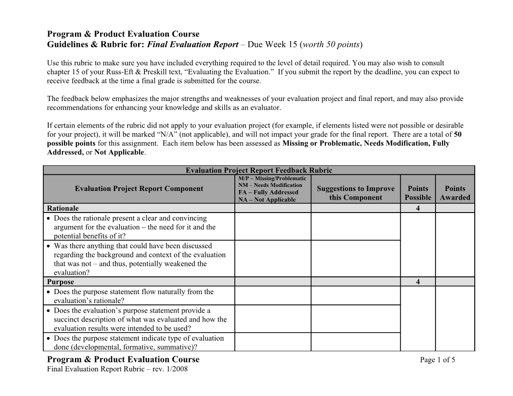 Program & Product Evaluation Course