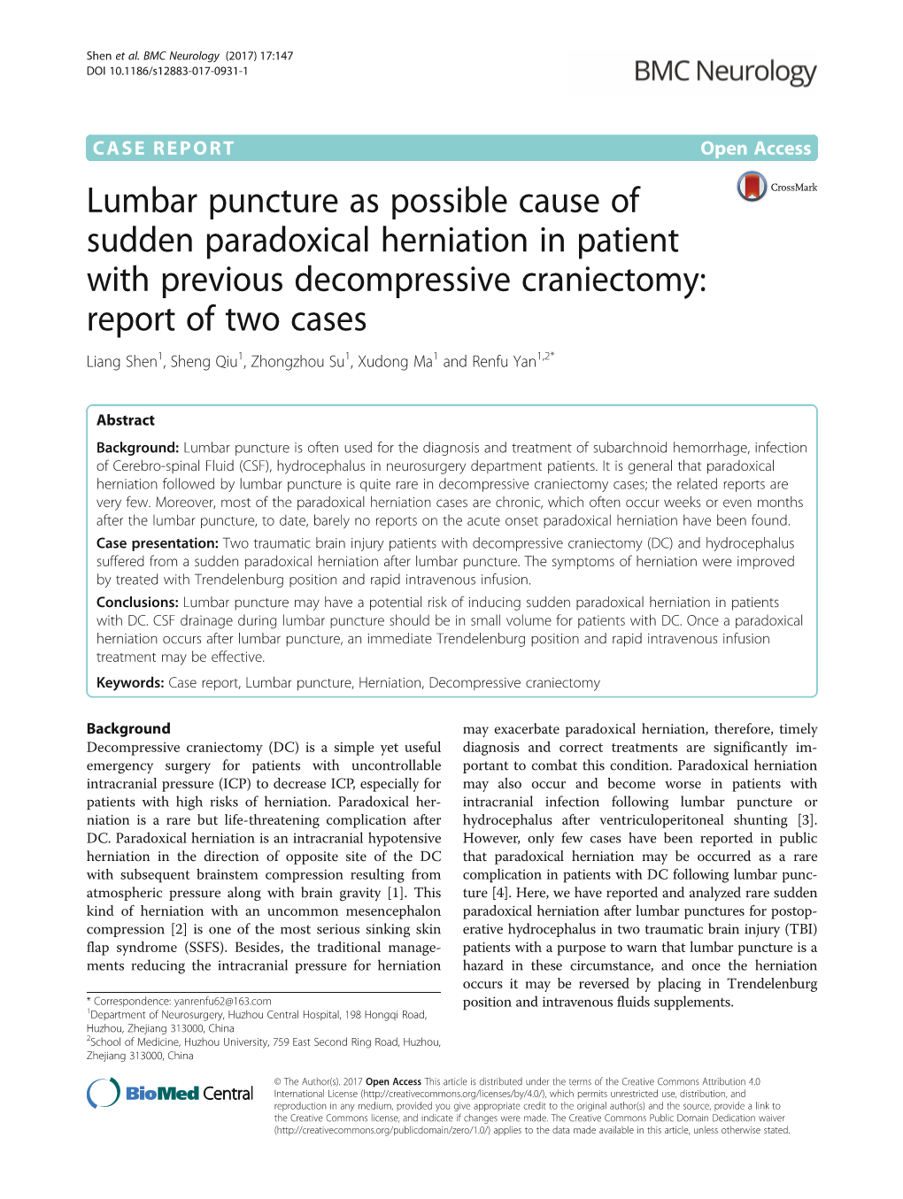 Lumbar Puncture As Possible Cause of Sudden Paradoxical Herniation In