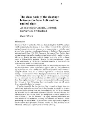 The Class Basis of the Cleavage Between the New Left and the Radical Right an Analysis for Austria, Denmark, Norway and Switzerland