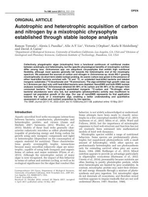Autotrophic and Heterotrophic Acquisition of Carbon and Nitrogen by a Mixotrophic Chrysophyte Established Through Stable Isotope Analysis