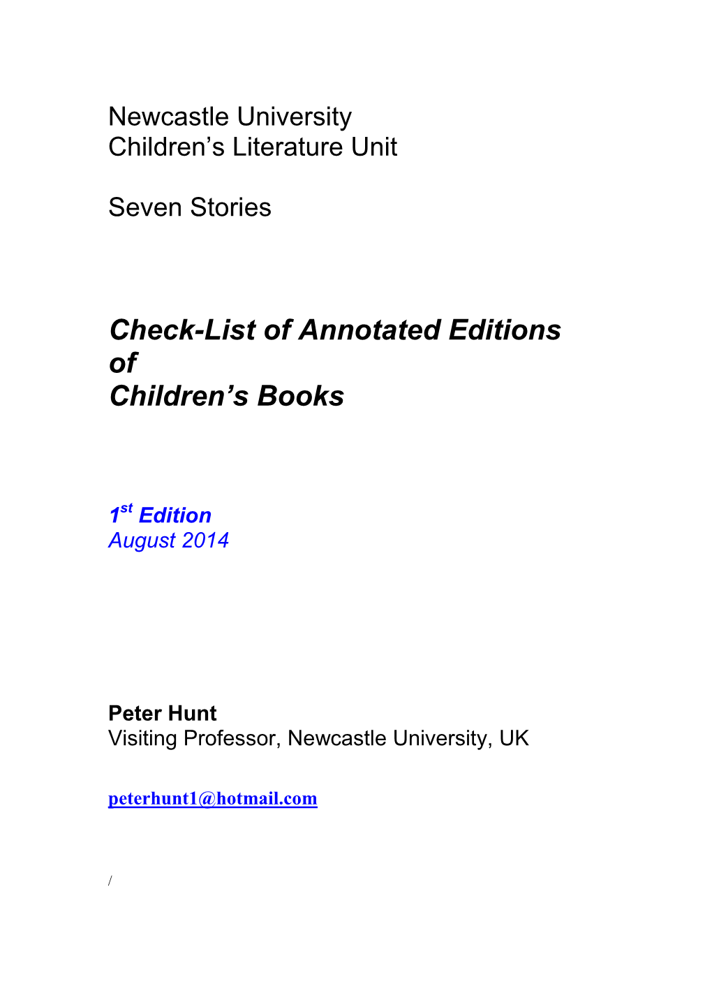 Check-List of Annotated Editions of Children's Books