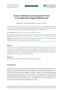A New Combination and Taxonomic Notes in Pseudobombax Dugand (Malvaceae)