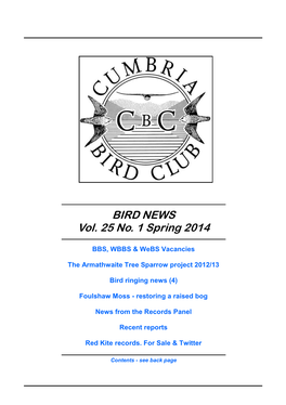BIRD NEWS Vol. 25 No. 1 Spring 2014