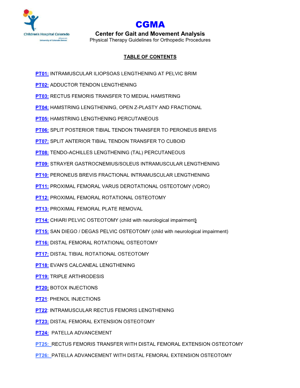 Physical Therapy Protocols