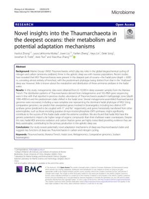 Novel Insights Into the Thaumarchaeota in the Deepest Oceans: Their Metabolism and Potential Adaptation Mechanisms