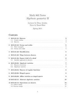 Math 863 Notes Algebraic Geometry II