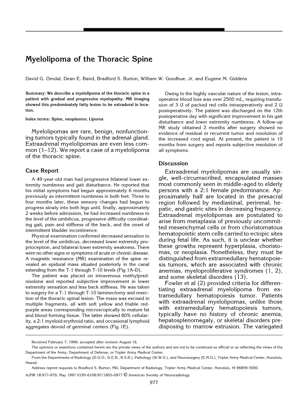 Myelolipoma of the Thoracic Spine