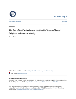 The God of the Patriarchs and the Ugaritic Texts: a Shared Religious and Cultural Identity