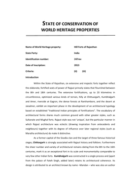State of Conservation of World Heritage Properties