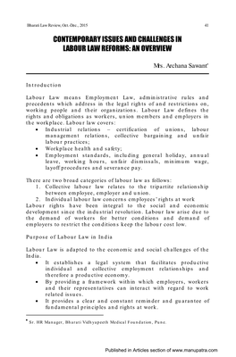 Contemporary Issues and Challenges in Labour Law Reforms: an Overview